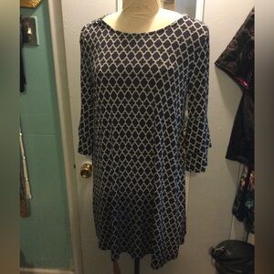 Navy and white chain print dress